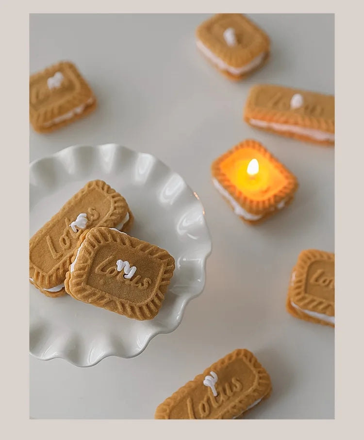 Handmade Biscuit Shaped Scented Candle - Sculptural Soy Wax Cookie Pastry Style Dessert Candle