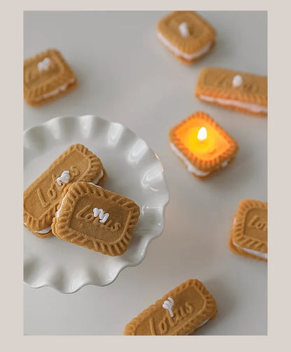 Handmade Biscuit Shaped Scented Candle - Sculptural Soy Wax Cookie Pastry Style Dessert Candle
