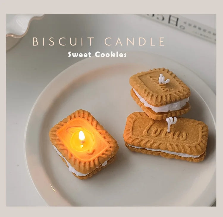 Handmade Biscuit Shaped Scented Candle - Sculptural Soy Wax Cookie Pastry Style Dessert Candle