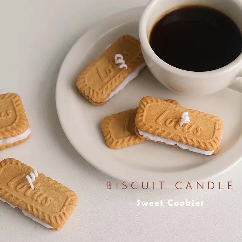Handmade Biscuit Shaped Scented Candle - Sculptural Soy Wax Cookie Pastry Style Dessert Candle