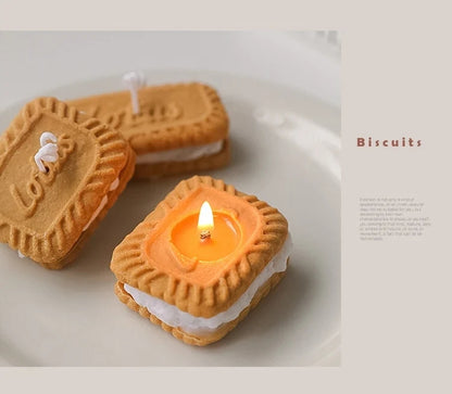 Handmade Biscuit Shaped Scented Candle - Sculptural Soy Wax Cookie Pastry Style Dessert Candle