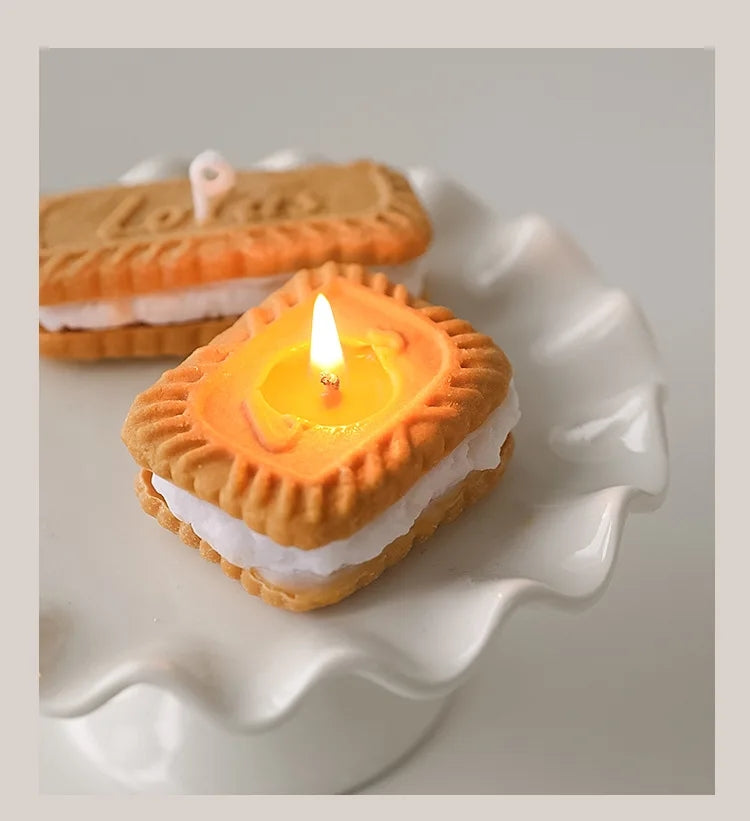Handmade Biscuit Shaped Scented Candle - Sculptural Soy Wax Cookie Pastry Style Dessert Candle