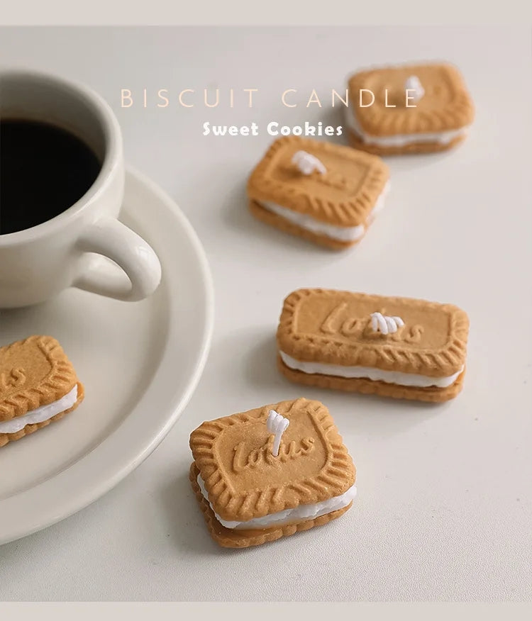 Handmade Biscuit Shaped Scented Candle - Sculptural Soy Wax Cookie Pastry Style Dessert Candle