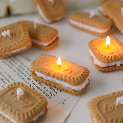 Handmade Biscuit Shaped Scented Candle - Sculptural Soy Wax Cookie Pastry Style Dessert Candle