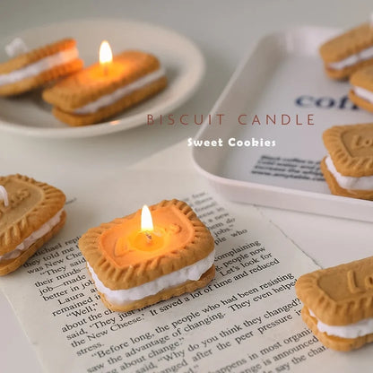 Handmade Biscuit Shaped Scented Candle - Sculptural Soy Wax Cookie Pastry Style Dessert Candle