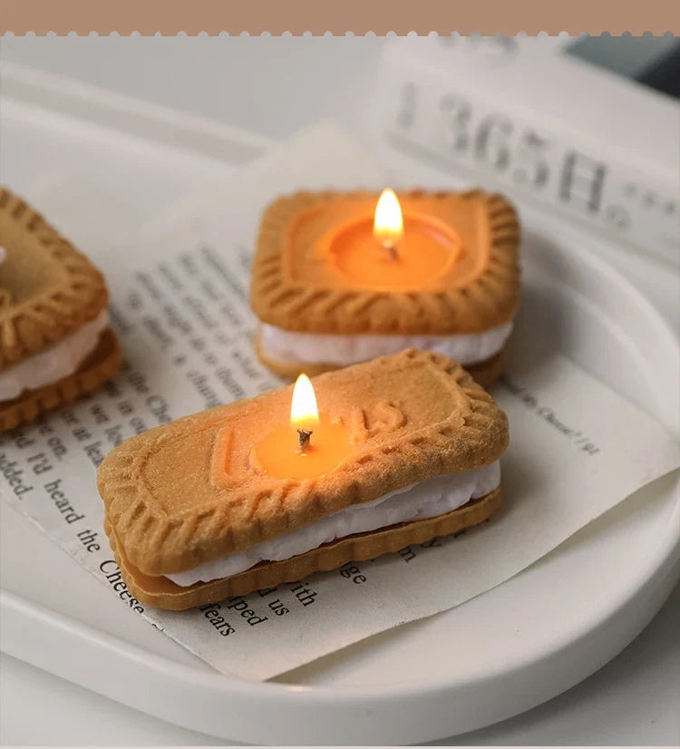 Handmade Biscuit Shaped Scented Candle - Sculptural Soy Wax Cookie Pastry Style Dessert Candle