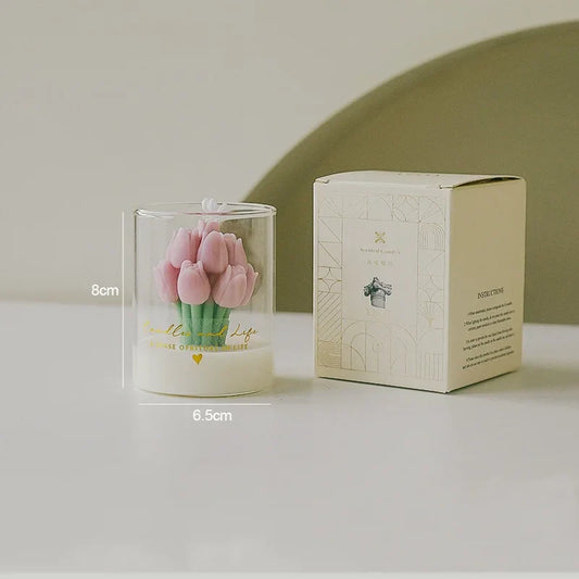 Handmade Tulip Bouquet Scented Candle - Sculptural Soy Wax Flower Art Candle for Home Decor & Gifting