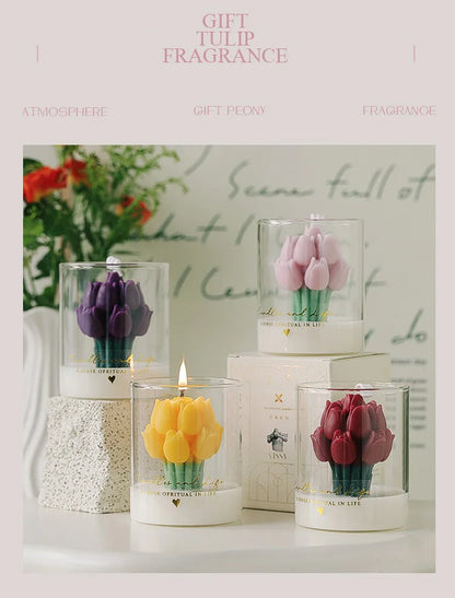 Handmade Tulip Bouquet Scented Candle - Sculptural Soy Wax Flower Art Candle for Home Decor & Gifting