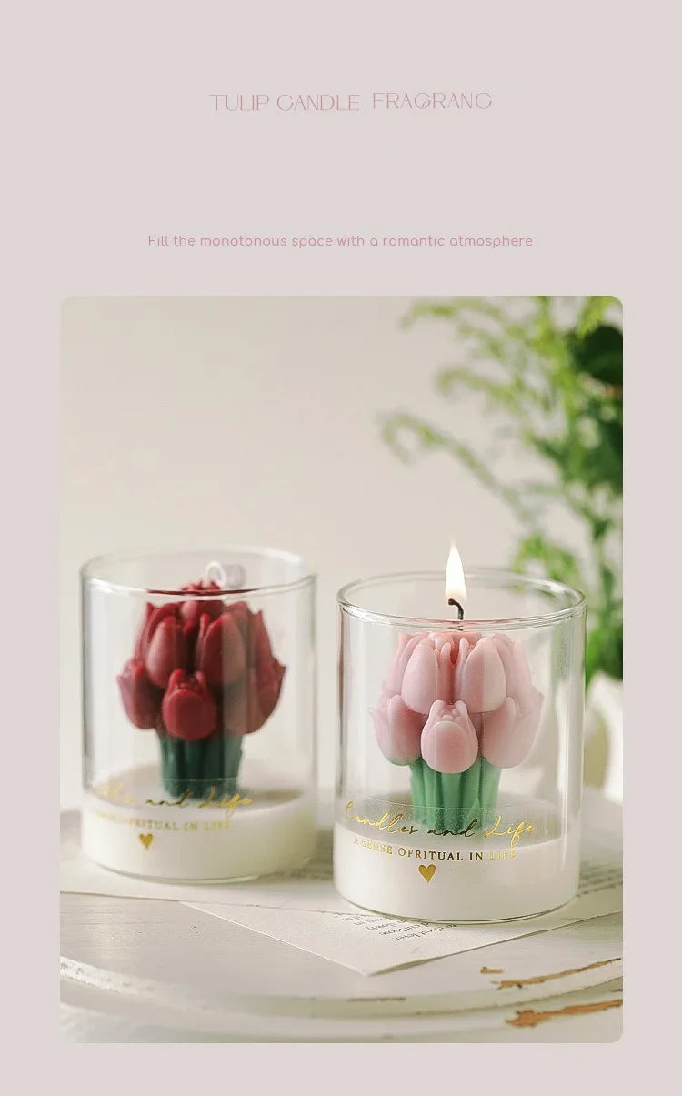 Handmade Tulip Bouquet Scented Candle - Sculptural Soy Wax Flower Art Candle for Home Decor & Gifting