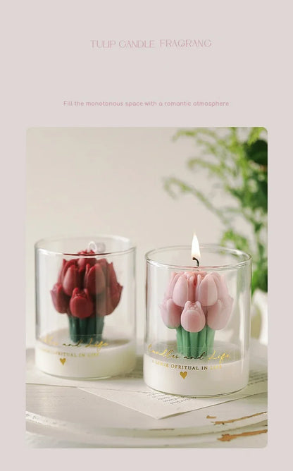 Handmade Tulip Bouquet Scented Candle - Sculptural Soy Wax Flower Art Candle for Home Decor & Gifting