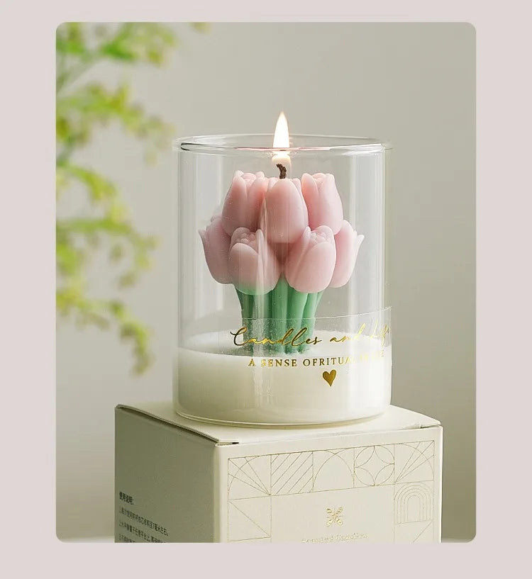 Handmade Tulip Bouquet Scented Candle - Sculptural Soy Wax Flower Art Candle for Home Decor & Gifting
