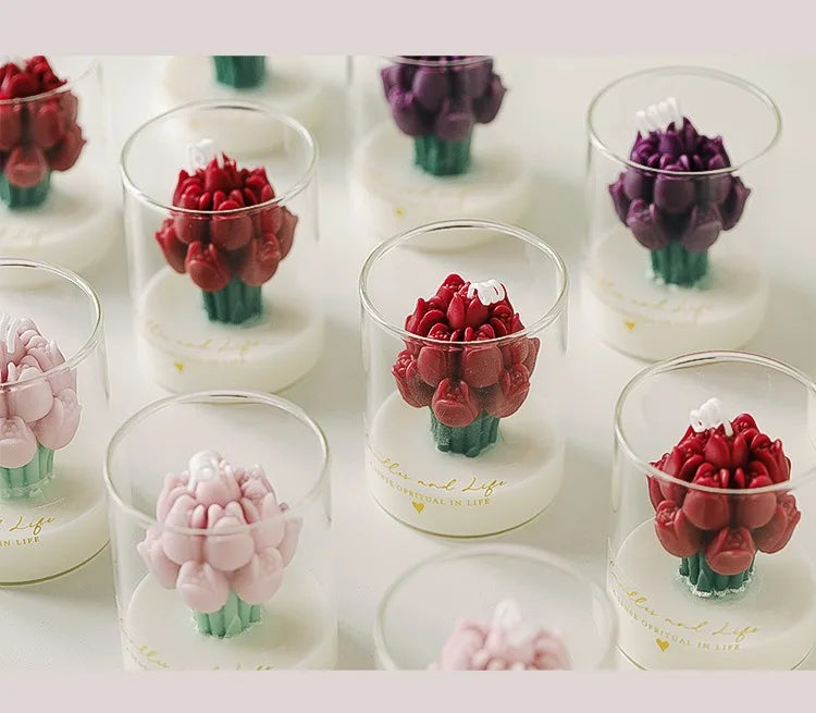 Handmade Tulip Bouquet Scented Candle - Sculptural Soy Wax Flower Art Candle for Home Decor & Gifting