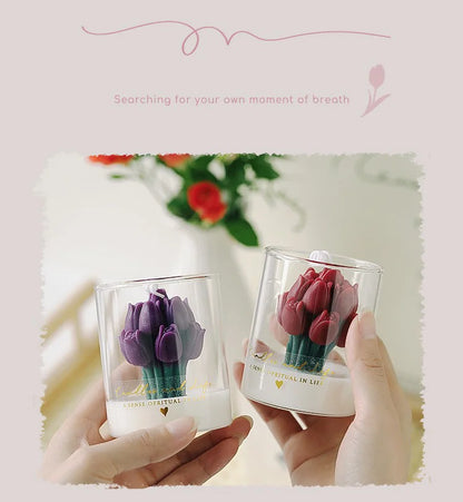 Handmade Tulip Bouquet Scented Candle - Sculptural Soy Wax Flower Art Candle for Home Decor & Gifting