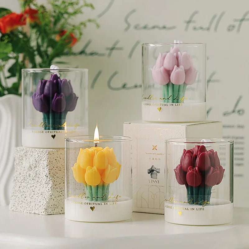 Handmade Tulip Bouquet Scented Candle - Sculptural Soy Wax Flower Art Candle for Home Decor & Gifting