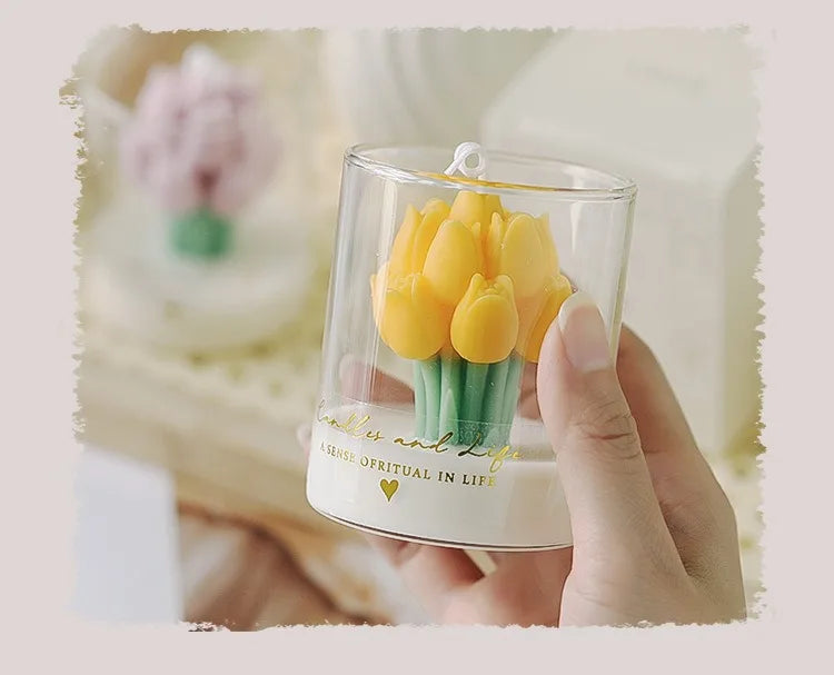 Handmade Tulip Bouquet Scented Candle - Sculptural Soy Wax Flower Art Candle for Home Decor & Gifting