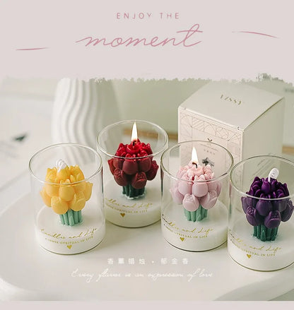 Handmade Tulip Bouquet Scented Candle - Sculptural Soy Wax Flower Art Candle for Home Decor & Gifting