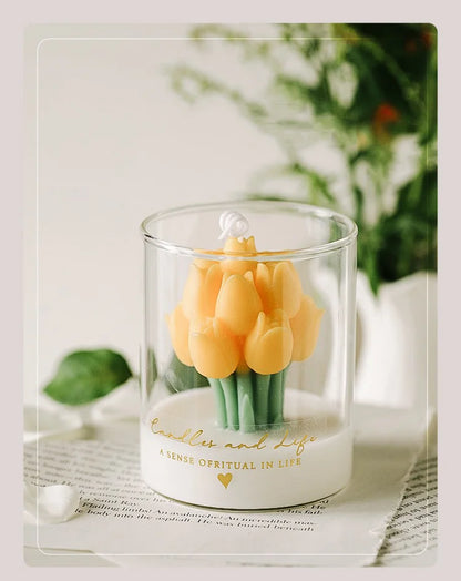Handmade Tulip Bouquet Scented Candle - Sculptural Soy Wax Flower Art Candle for Home Decor & Gifting
