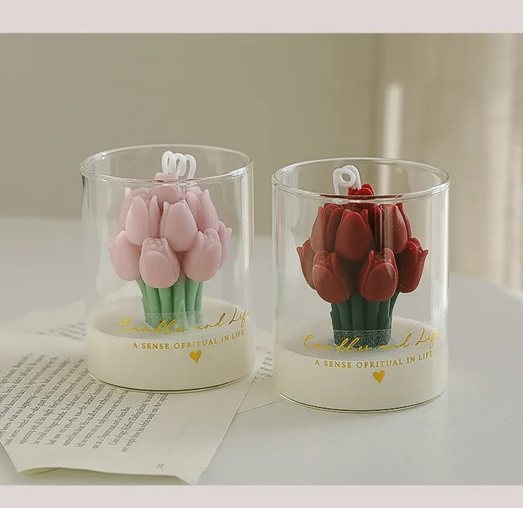 Handmade Tulip Bouquet Scented Candle - Sculptural Soy Wax Flower Art Candle for Home Decor & Gifting