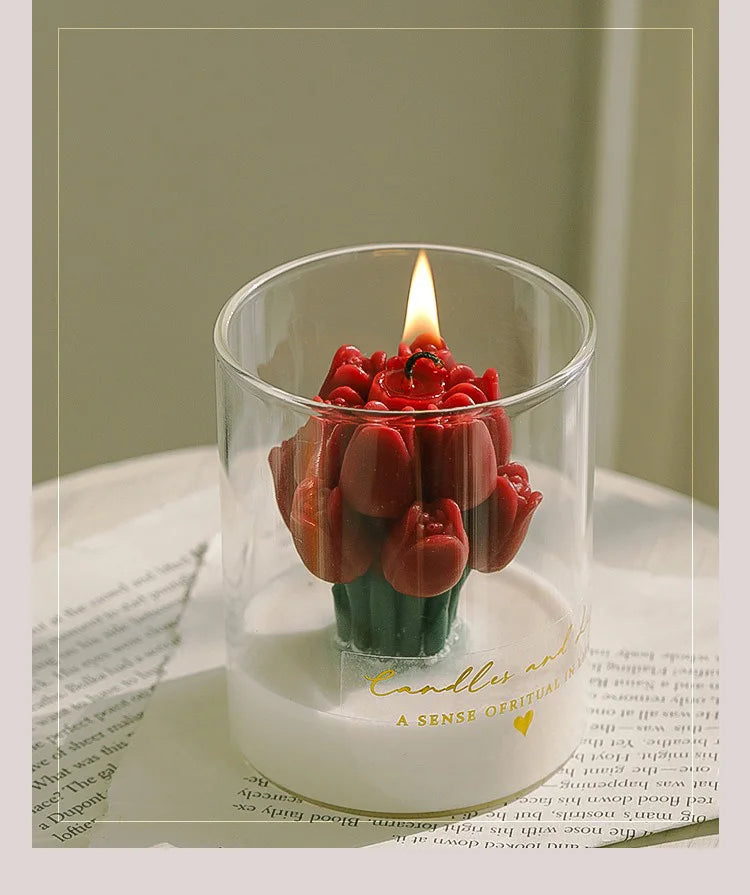 Handmade Tulip Bouquet Scented Candle - Sculptural Soy Wax Flower Art Candle for Home Decor & Gifting