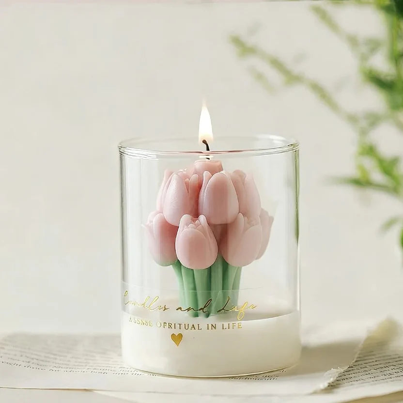 Handmade Tulip Bouquet Scented Candle - Sculptural Soy Wax Flower Art Candle for Home Decor & Gifting