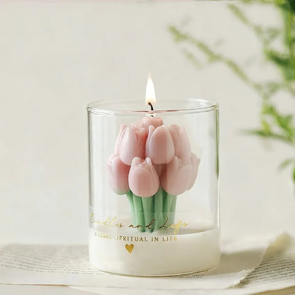 Handmade Tulip Bouquet Scented Candle - Sculptural Soy Wax Flower Art Candle for Home Decor & Gifting