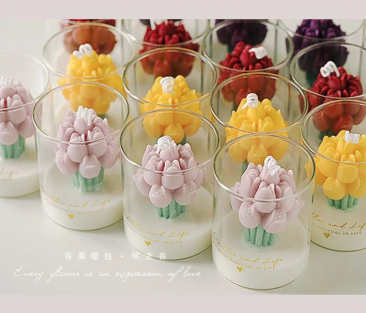 Handmade Tulip Bouquet Scented Candle - Sculptural Soy Wax Flower Art Candle for Home Decor & Gifting