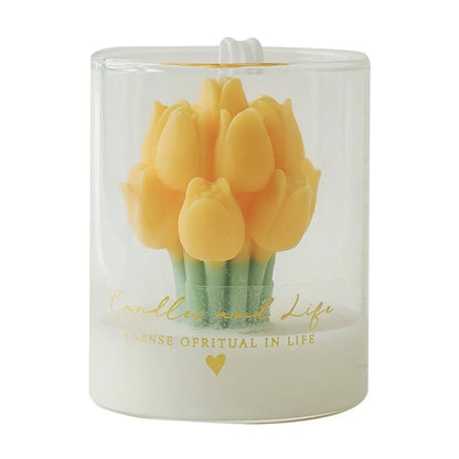 Handmade Tulip Bouquet Scented Candle - Sculptural Soy Wax Flower Art Candle for Home Decor & Gifting
