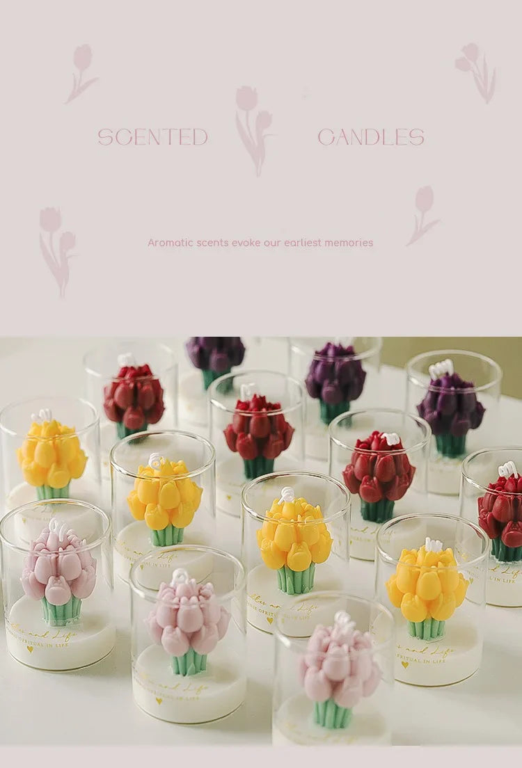 Handmade Tulip Bouquet Scented Candle - Sculptural Soy Wax Flower Art Candle for Home Decor & Gifting