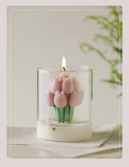 Handmade Tulip Bouquet Scented Candle - Sculptural Soy Wax Flower Art Candle for Home Decor & Gifting