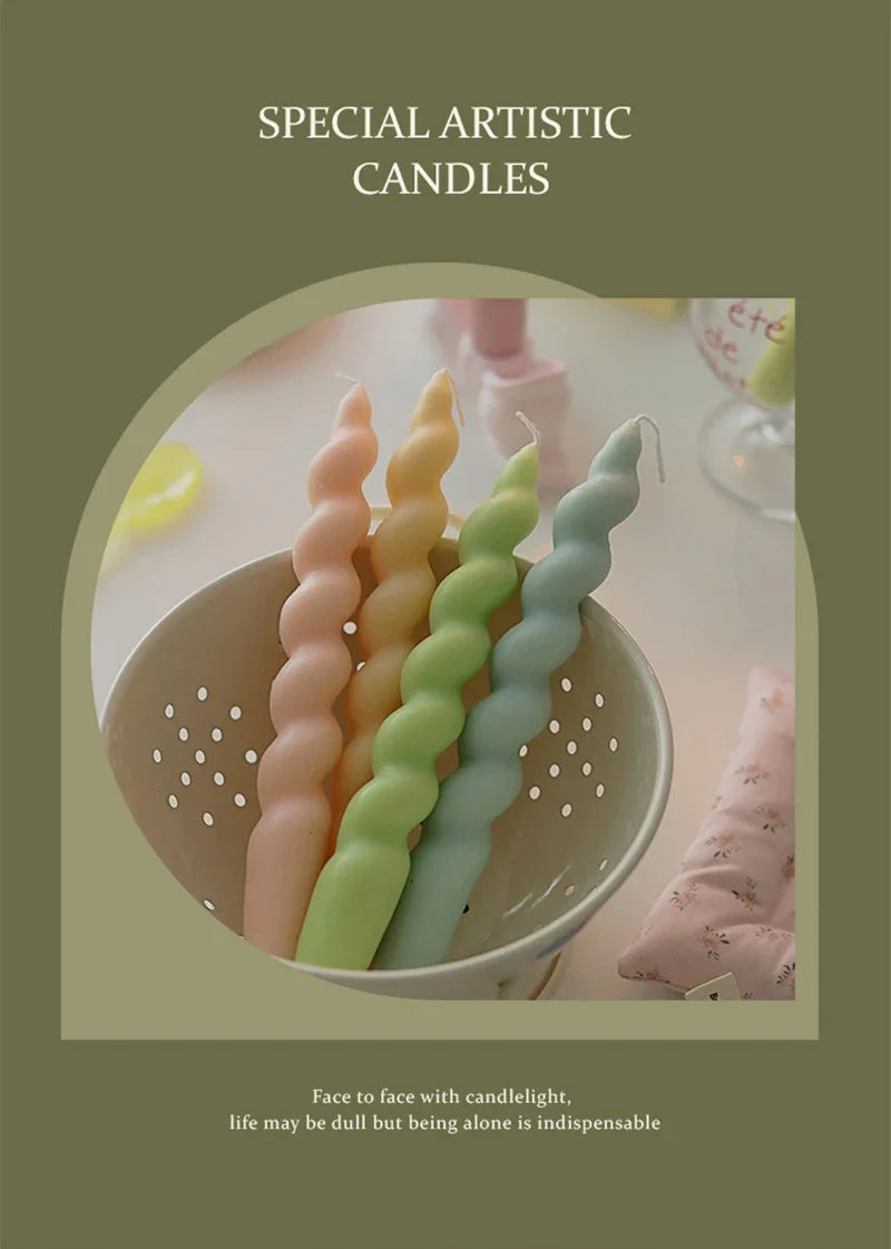 Handmade Spiral Long Stem Scented Candle - Soy Blend Geometric Twist Taper Dinner Stick Candle
