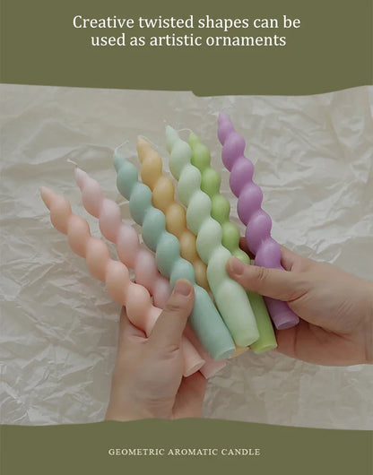Handmade Spiral Long Stem Scented Candle - Soy Blend Geometric Twist Taper Dinner Stick Candle