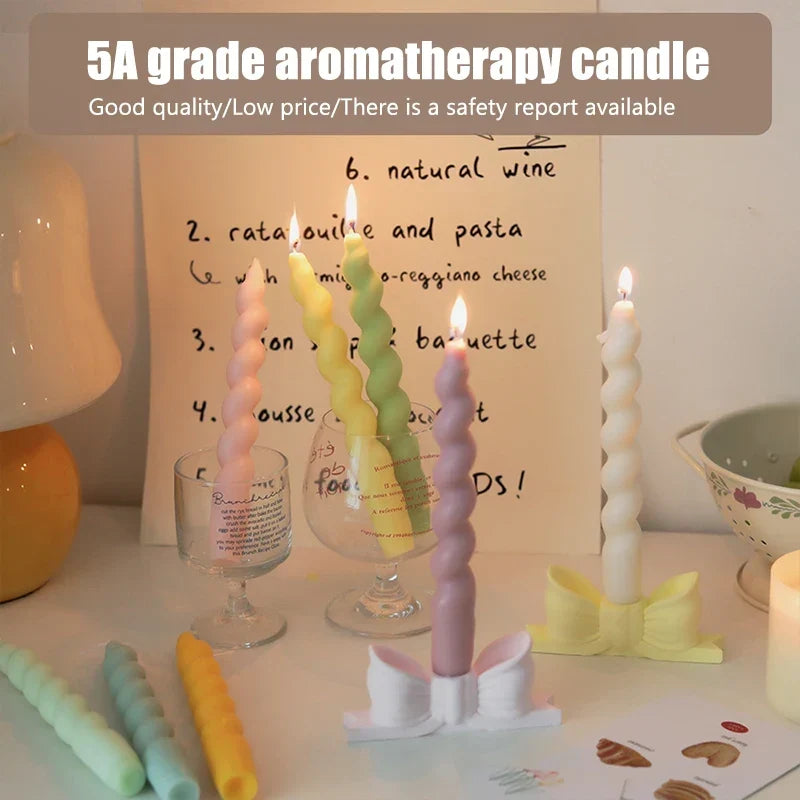 Handmade Spiral Long Stem Scented Candle - Soy Blend Geometric Twist Taper Dinner Stick Candle