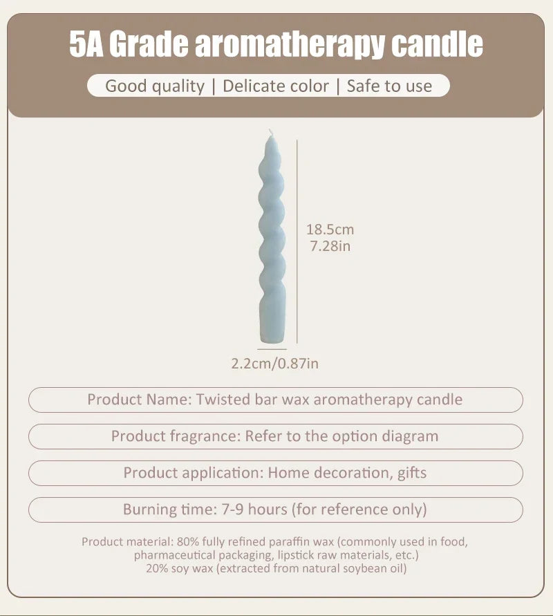 Handmade Spiral Long Stem Scented Candle - Soy Blend Geometric Twist Taper Dinner Stick Candle