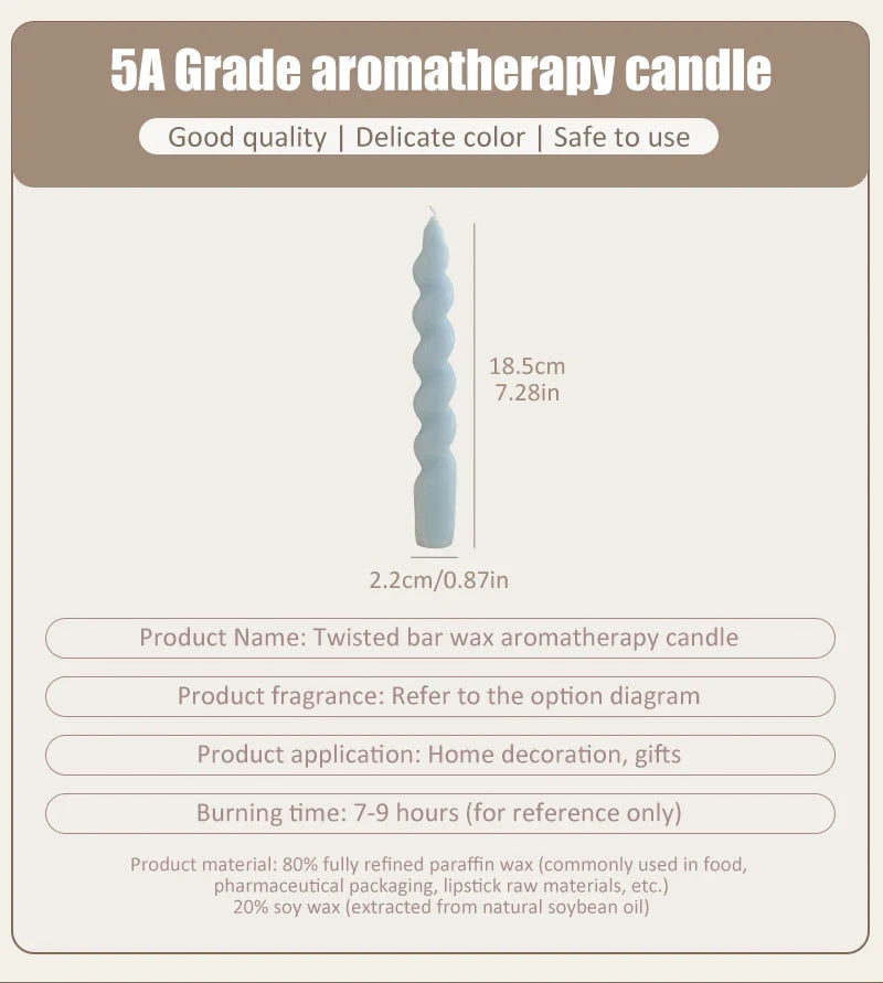 Handmade Spiral Long Stem Scented Candle - Soy Blend Geometric Twist Taper Dinner Stick Candle