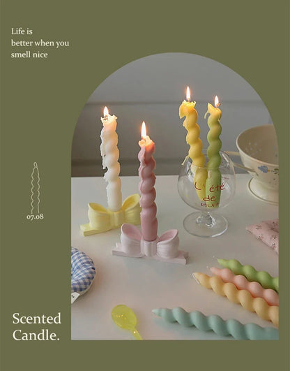 Handmade Spiral Long Stem Scented Candle - Soy Blend Geometric Twist Taper Dinner Stick Candle