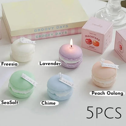 Macaron-Shaped Scented Soy Wax Candles – Set of 1 or 5 | Luxury Aromatherapy Gift
