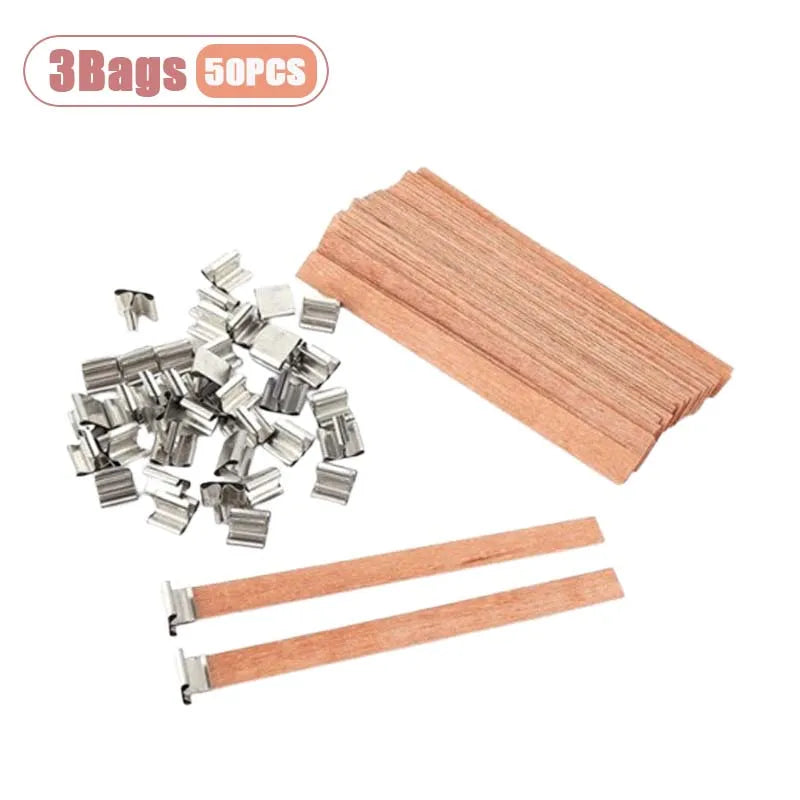 Natural Wooden Candle Wicks with Sustainers – DIY Candle Making Supply | 4 Sizes, Multi-Pack Options