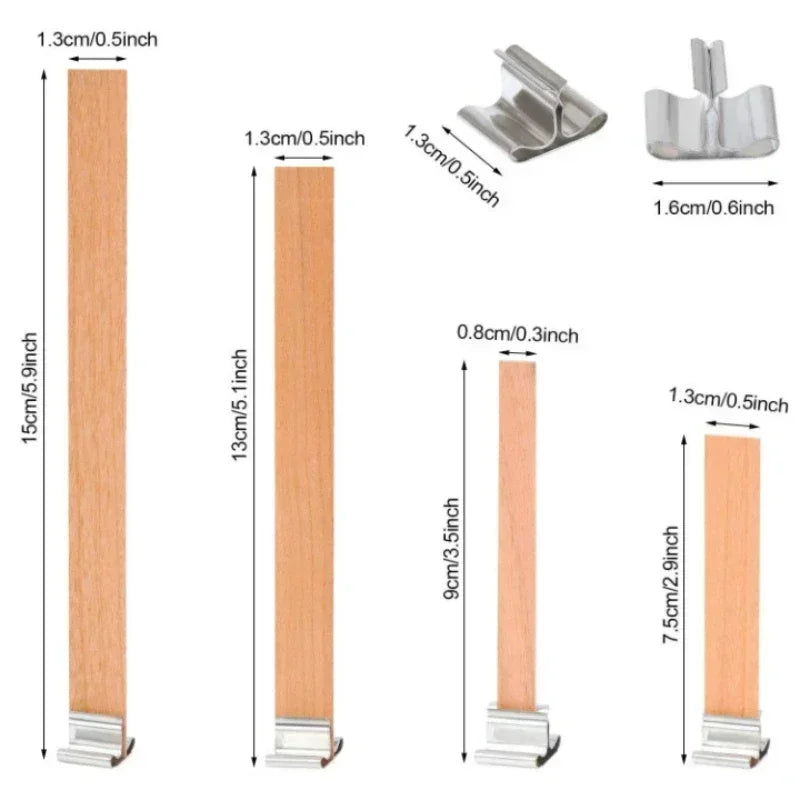 Natural Wooden Candle Wicks with Sustainers – DIY Candle Making Supply | 4 Sizes, Multi-Pack Options