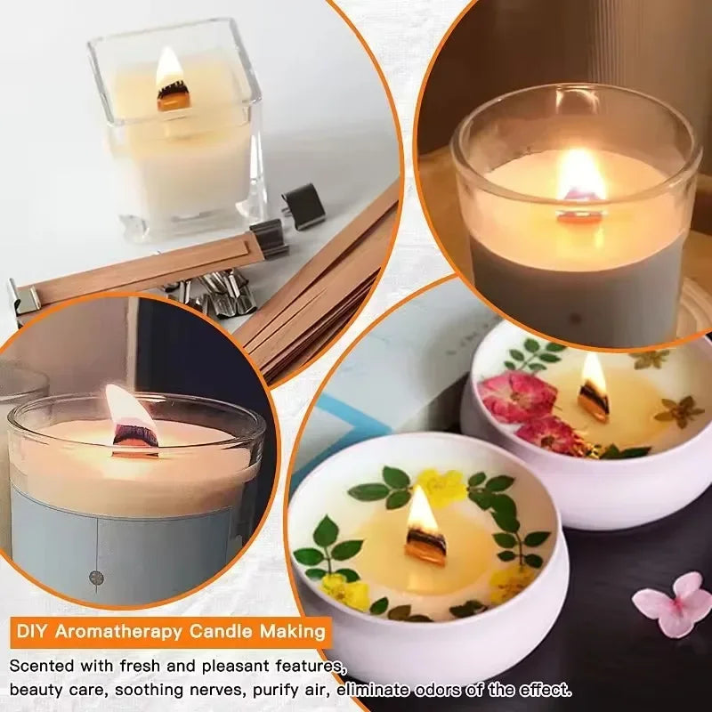 Natural Wooden Candle Wicks with Sustainers – DIY Candle Making Supply | 4 Sizes, Multi-Pack Options
