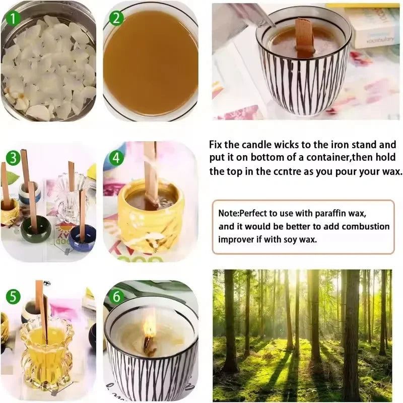Natural Wooden Candle Wicks with Sustainers – DIY Candle Making Supply | 4 Sizes, Multi-Pack Options