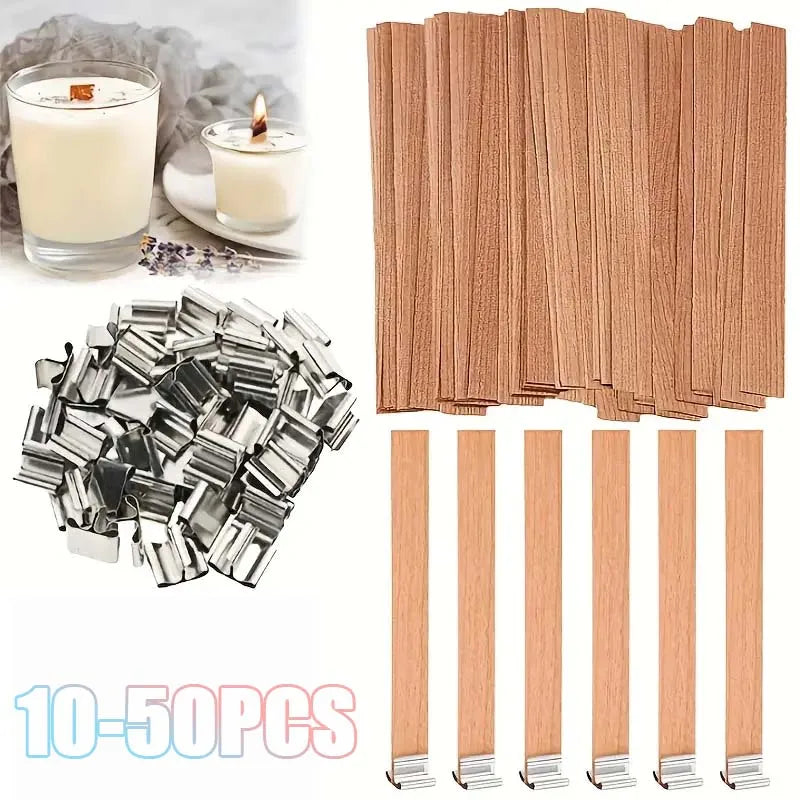 Natural Wooden Candle Wicks with Sustainers – DIY Candle Making Supply | 4 Sizes, Multi-Pack Options