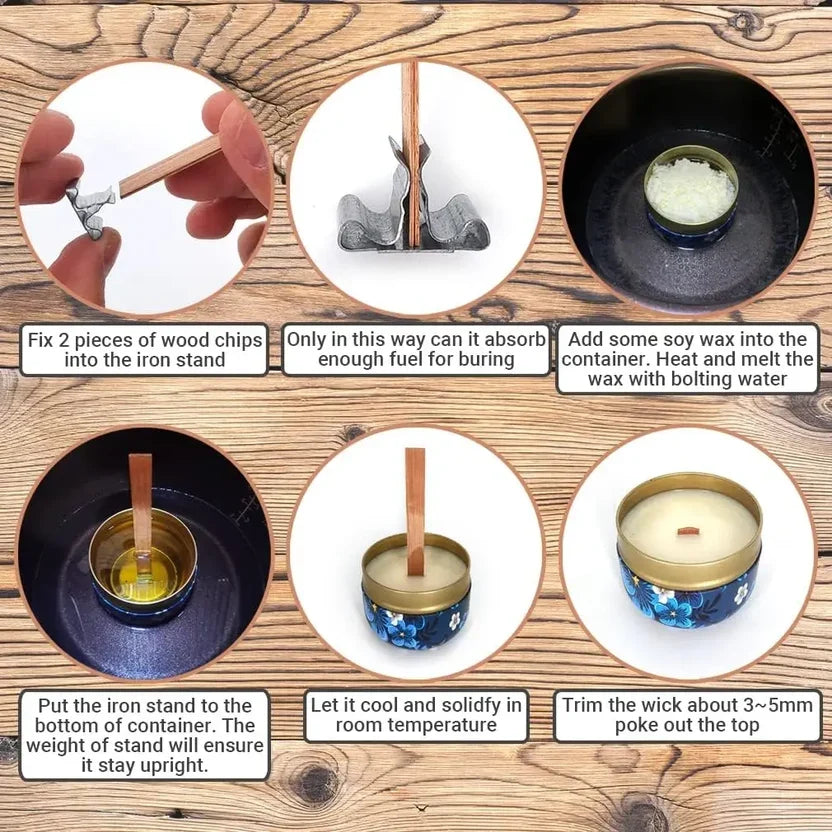 Natural Wooden Candle Wicks with Sustainers – DIY Candle Making Supply | 4 Sizes, Multi-Pack Options