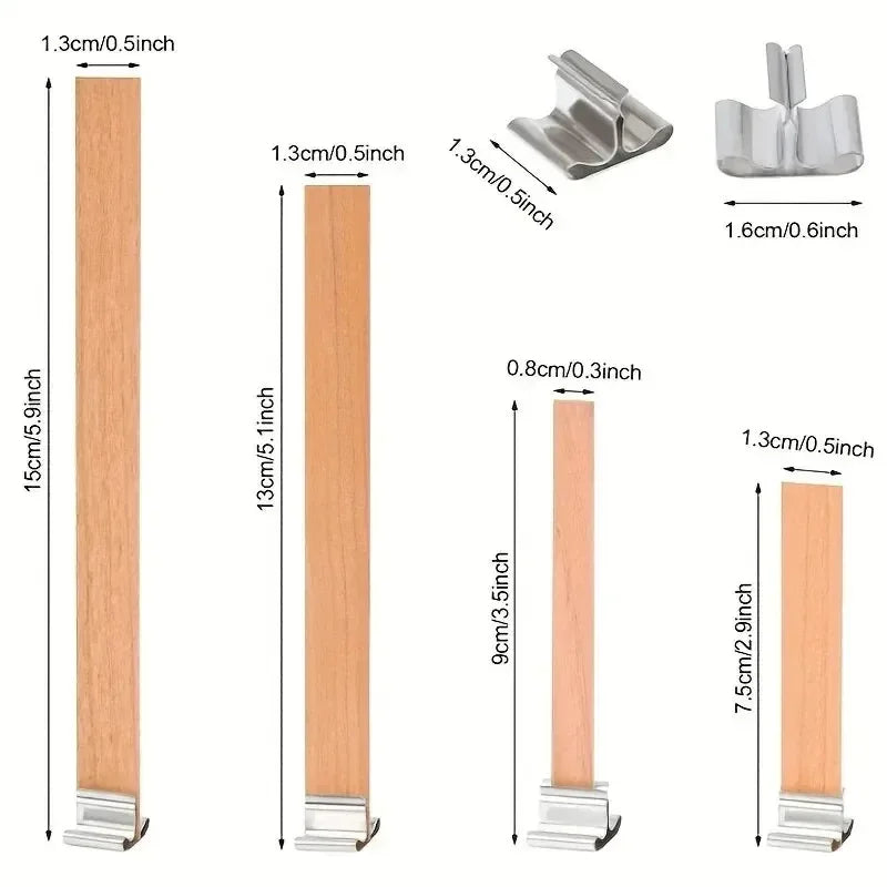 Natural Wooden Candle Wicks with Sustainers – DIY Candle Making Supply | 4 Sizes, Multi-Pack Options