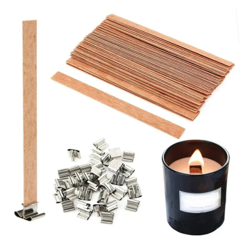 Natural Wooden Candle Wicks with Sustainers – DIY Candle Making Supply | 4 Sizes, Multi-Pack Options