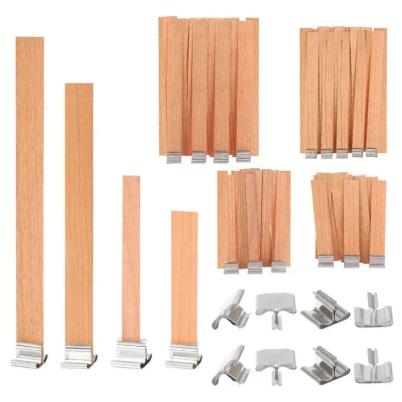 Natural Wooden Candle Wicks with Sustainers – DIY Candle Making Supply | 4 Sizes, Multi-Pack Options