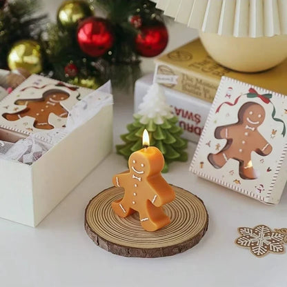 Realistic Christmas Gingerbread Man Scented Candle - Handmade Soy Wax Coffee Milk Fragrance Holiday Art Candle