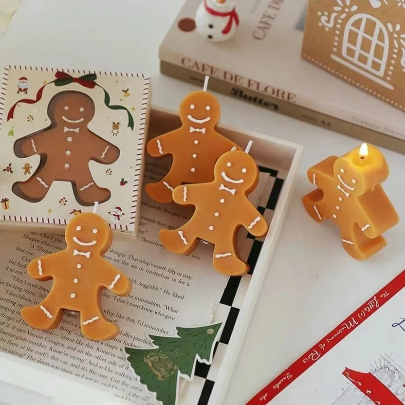 Realistic Christmas Gingerbread Man Scented Candle - Handmade Soy Wax Coffee Milk Fragrance Holiday Art Candle