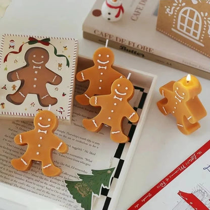 Realistic Christmas Gingerbread Man Scented Candle - Handmade Soy Wax Coffee Milk Fragrance Holiday Art Candle