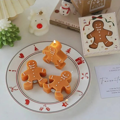 Realistic Christmas Gingerbread Man Scented Candle - Handmade Soy Wax Coffee Milk Fragrance Holiday Art Candle