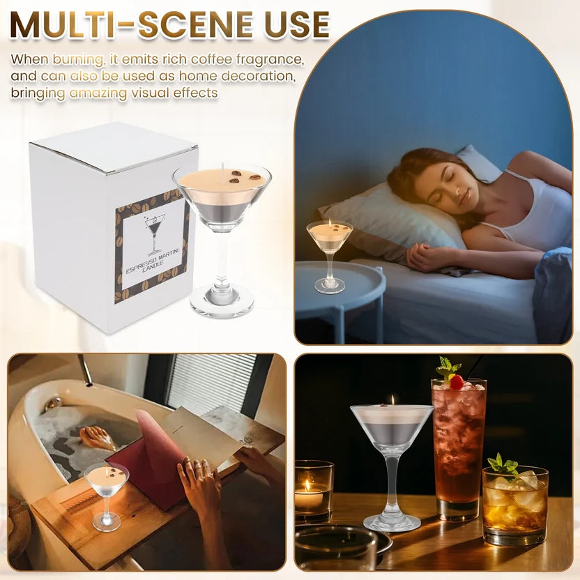 Realistic Espresso Martini Scented Candle - Transparent Cocktail Glass Coffee Aromatherapy Jar Candle